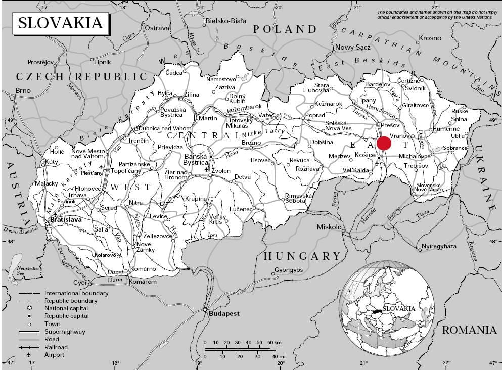 Doğu Slovakya haritası