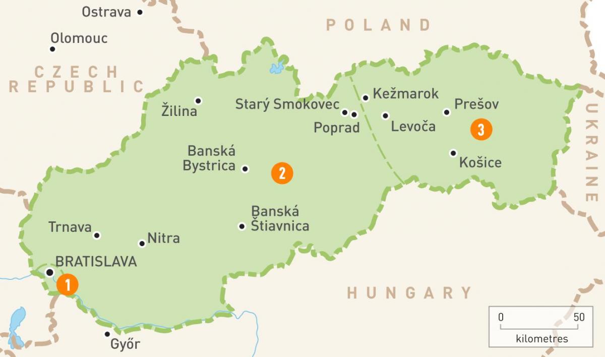Slovakya haritası bölgeler