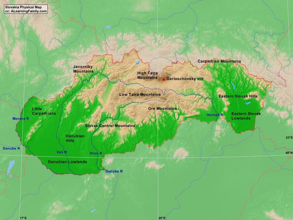 Slovakya fiziki haritası 