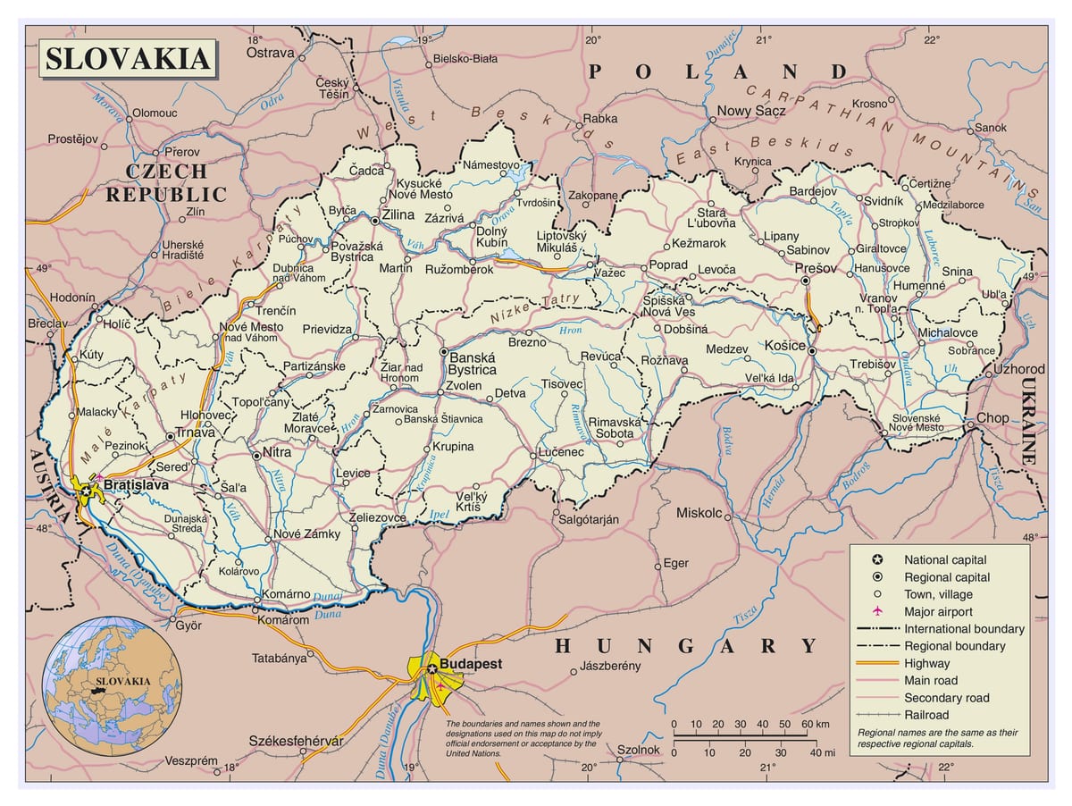 Slovakya haritası havaalanları